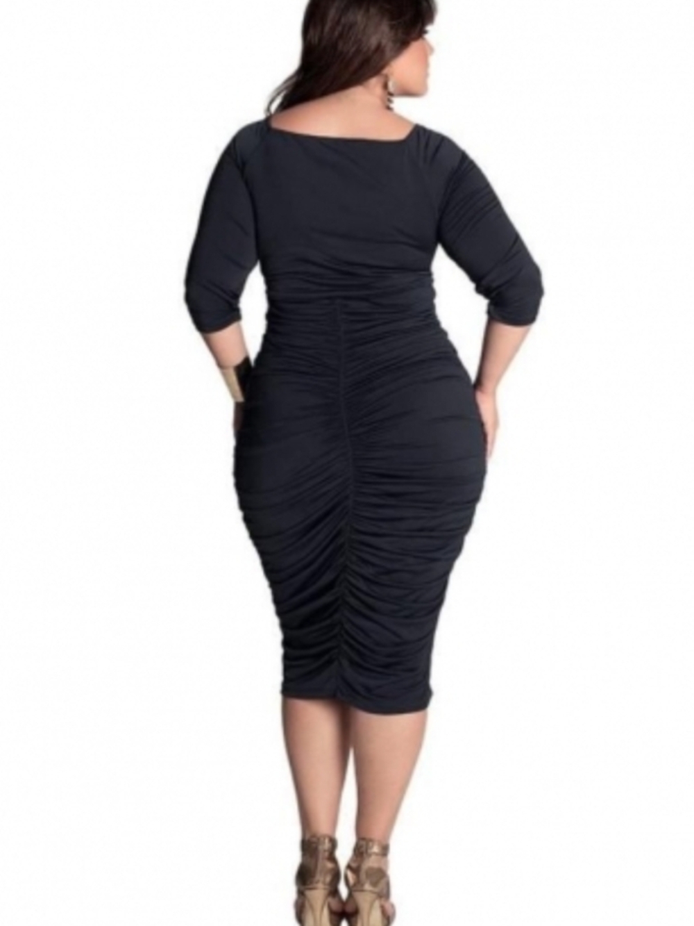 Polly & Esther Slinky Black Ruched Cut Out Front Bodycon Midi Dress 3X NWOT